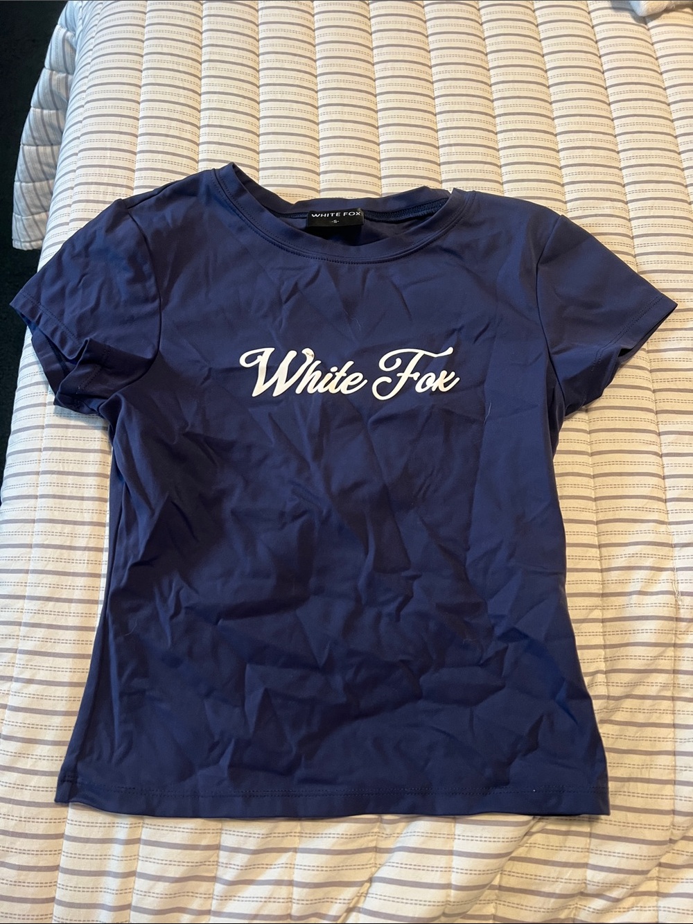 White Fox Boutique Navy Script Logo Tee